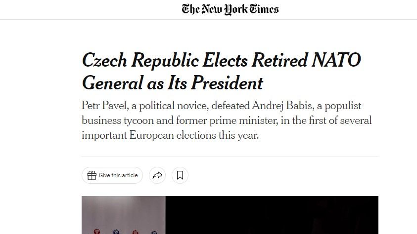 NYT: Politický nováček Pavel porazil populistu Babiše v prvních důležitých volbách roku v Evropě